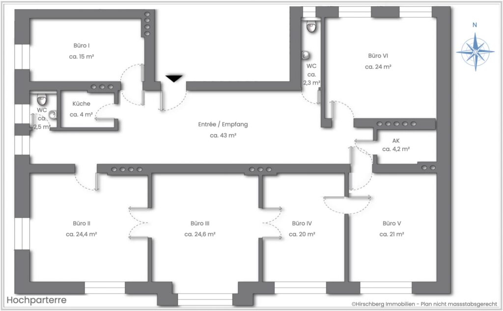 Hirschberg Immobilien Bueroraeume in elegantem und stilvollem Ambiente Muenchen Ludwigvorstadt Grundriss